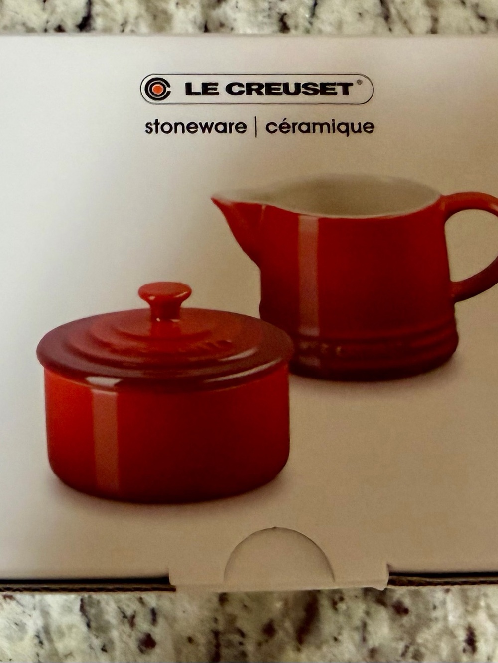 NEW Le Creuset Stoneware Cream & Sugar Set Oyster Gray w/ Box